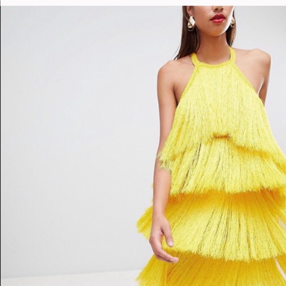 asos yellow fringe dress